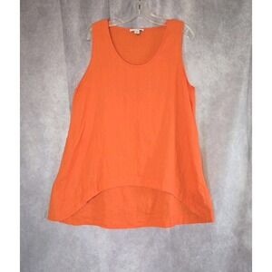 Pure Navy Tunic Top Womens Large Orange Sleeveless Linen Casual Beach Boho